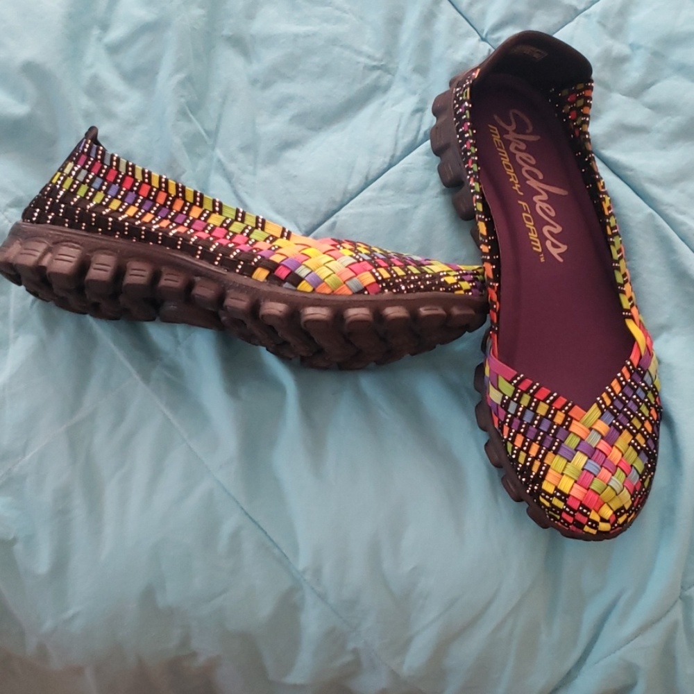 Multi-colored Skechers slip on memory foam size 7
